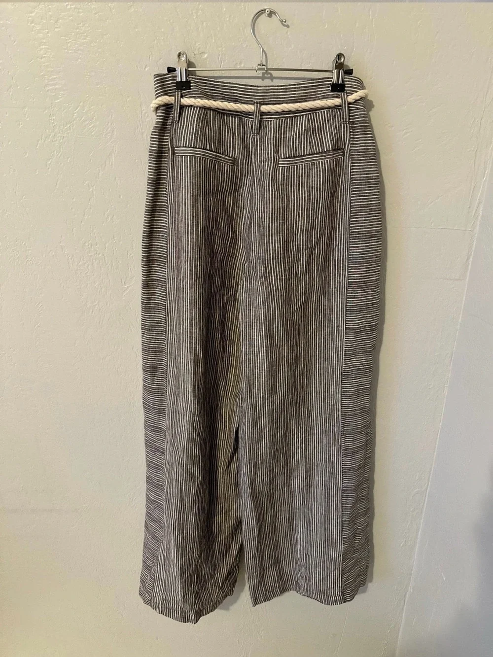 Anthropology Wide-Leg Striped Linen-Blend Pants in Gray Sz 2 - Picture 4 of 8